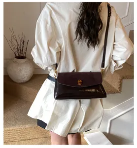 Elegant women's shoulder bag with chic suede flap and metallic lock for daily commute.