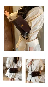 Korean style commuter shoulder bag details showing multiple angles and refined clasp design.