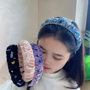 Diadema de terciopelo hecha a mano con pedrería de cristal retro elegante accesorios