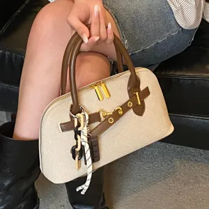 Women's Fashion Top Handle Crossbody Bag PU Leather Vintage Casual Shoulder Bag with Pendant Charm