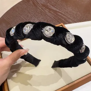 Black velvet rhinestone headband crystal padded hair hoop elegant fashion women hair accessory