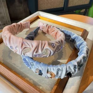 Diadema de terciopelo hecha a mano con cristales, banda ancha retro brillante para mujer.