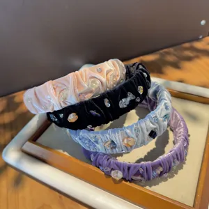Diadema de terciopelo con cuentas de cristal hechas a mano, accesorio retro de lujo detalle