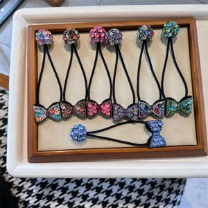 Rhinestone bow hair ties sparkling crystal ball hair ropes elegant ponytail holder accessories
