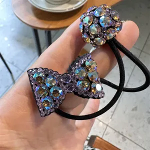 Rhinestone bow hair tie crystal ball hair rope sparkling elegant ponytail holder accessory