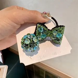 Rhinestone bow hair rope crystal ball hair tie elegant sparkling hair accessory for women