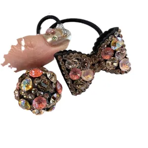 Sparkling rhinestone bow hair tie and crystal ball hair rope for women and girls daily wear.