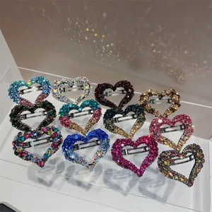 Pince à cheveux printemps cœur strass scintillant, accessoire cheveux métal rose dégradé femme.