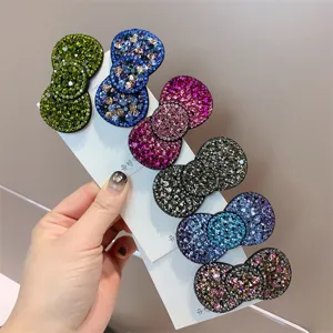 Pinza para el Cabello de Estilo Coreano de Aleación de Lujo con Lazo de Strass Brillante Geométrico Redondo de Cristal para Mujer