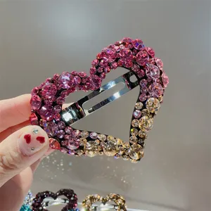 Pince à Cheveux Cœur en Alliage de Luxe avec Strass Ajouré Dégradé Pince à Ressort Accessoires de Cheveux pour Femmes
