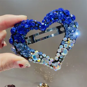 Pince à cheveux cœur en strass dégradé bleu barrette à ressort en cristal brillant femme