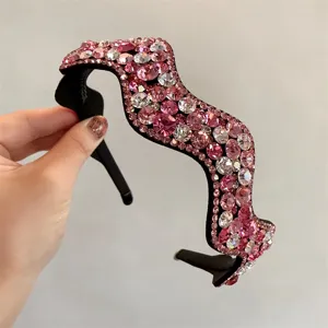 Elegantes gewelltes Strass-Haarband, luxuriöser rosa Kristall-Haarreif für Damen und Mädchen.