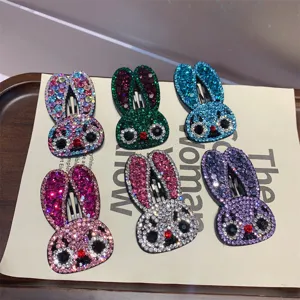 Pinzas de pelo de conejo con diamantes de imitación brillantes lindo cristal animal horquillas