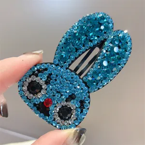 Horquilla de conejo con estrass azul brillante cristal lindo clip lateral mujer