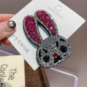 Pinza de pelo de conejo con diamantes de imitación brillante accesorio lateral tierno