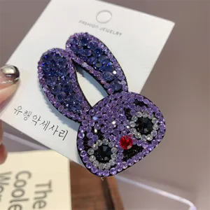 Pinza de pelo de conejo con diamantes de imitación morados brillante broche BB lateral cristal