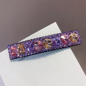 Sprankelende paarse strass haarklem, elegante rechthoekige kristallen haarspeld voor dames en meisjes.