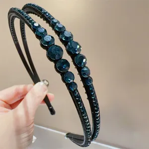Dubbelstrengs strass haarband elegante fonkelende haartoebehoren donkerblauwe haarhoepel