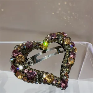 Pince à cheveux cœur en cristal étincelant avec strass rose violet pour styles élégants