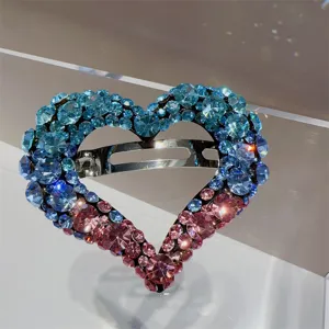 Détail pince à cheveux strass cœur, barrette étincoyante en cristal dégradé pour femme