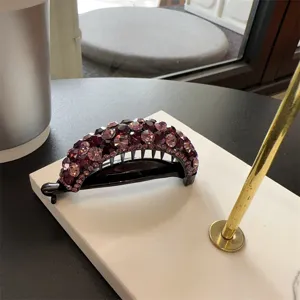 Pince a cheveux banane en strass violet pince griffe cristaux courbe accessoire coiffure chic