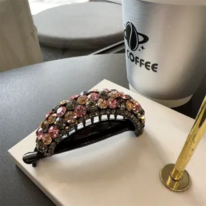 Pince à cheveux banane en strass, support de queue de cheval en cristal brillant.