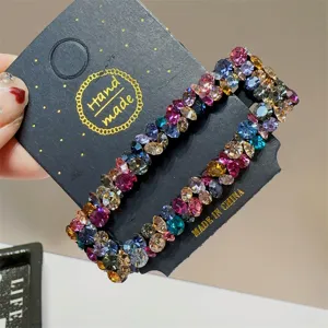 Koreanischer mehrfarbiger Strass geometrischer hohler Haarclip elegante Kristallrechteck Spange