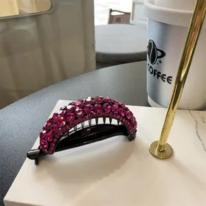 Pince à cheveux banane en strass, pince verticale en cristal rose scintillant pour coiffures.