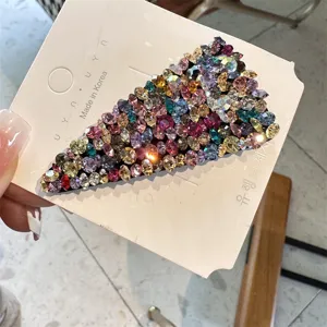 Glitzernde Strass Dreieck Haarklammer mit bunten Kristallen, schicke Haarspange für Pony.