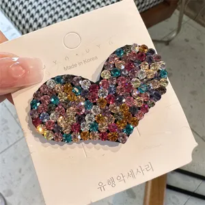 Koreanischer Stil bunte Strass Herz Haarklammer süße Seitenklammer glitzerndes Haaraccessoire