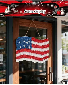 US-Flagge Türbehang Detailansicht, PU-Blumenkranz Dekoration für Unabhängigkeitstag.