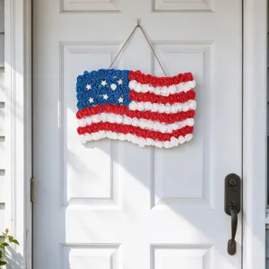 US Flaggenkranz Unabhängigkeitstag PU Schaumrosen Blumen Wandbehang Haustür Dekoration Für Den 4 Juli Home Decor