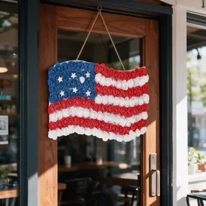Amerikanische Flagge Türhänger Stoff Rosen Kranz für 4. Juli Unabhängigkeitstag Party Deko