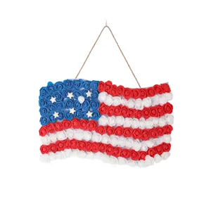 Amerikanische Flagge Rosen Wandbehang Dekoration Unabhängigkeitstag Haustür Schild PU Schaum