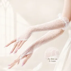 Braut weisse spitze fingerlose handschuhe tuell hochzeit party performance aermel