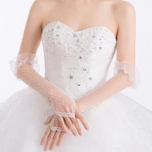 Weiße braut spitze fingerlose handschuhe tüll netz hochzeit party stulpen ansicht
