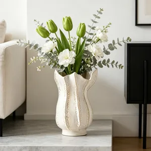 Creative white ceramic vase for home decor, elegant floral arrangement container for entryway.