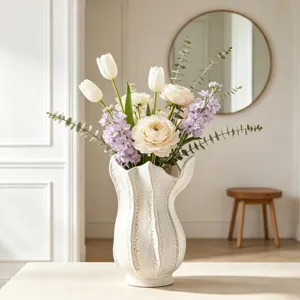 Exquisite white ceramic vase scene detail featuring modern artistic design for home decor aesthetic.