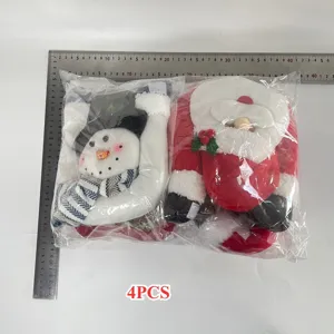 Weihnachten Cartoon Weihnachtsmann Schneemann Plüsch Vorhang Schnalle Deko Zubehör 4Stk