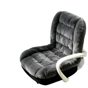 Grey plush heated office chair cushion with white armrests, main view showing ergonomic backrest.