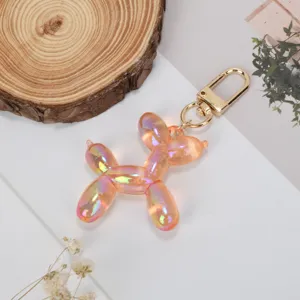 Llavero de perro globo iridiscente, bonito colgante de resina brillante para bolsos y llaves.