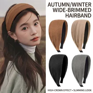 Breiter Damen Haarreif aus Samt fur Herbst Winter, rutschfester Strick Haarreif fur Alltag.