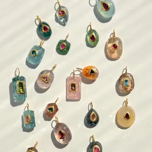 Pendentif DIY en verre coloré zircon pierre de naissance acier inoxydable bijoux mode