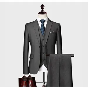 Heren donkergrijs slim fit 3-delig pak zakelijke casual blazer vest broek trouwen