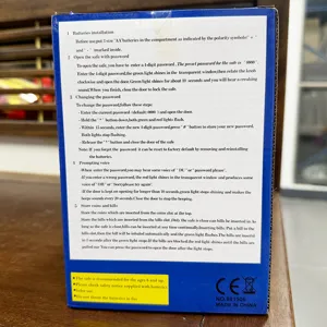 Vue détaillée du mode d'emploi de la tirelire électronique imprimé sur la boîte de jouet.