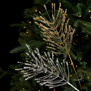 Ramas de flores artificiales navideñas con purpurina dorada y plateada para árboles