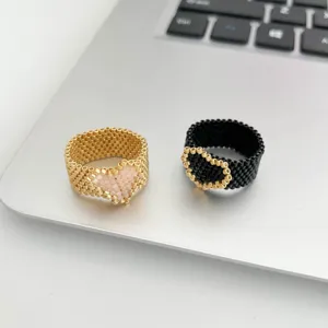 Anello a Cuore Fatto a Mano in Stile Francese per Donna Vintage Perline di Conteria Anello a Cuore Colorato Gioielli Accessori