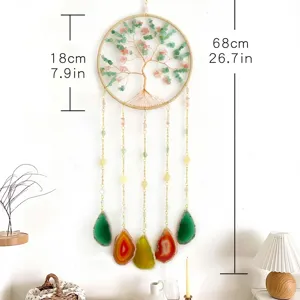 Tree Of Life Crystal Suncatcher Wind Chime Agate Slices Wall Hanging Handmade Bohemian Home Decor Ornament Gift