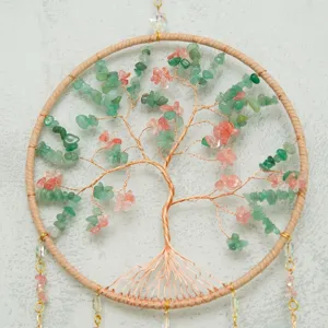 Natural crystal tree of life suncatcher hanging ornament for home wall decor and gift.