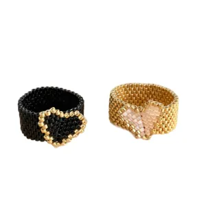 Set di anelli con cuore di perline fatto a mano con perline eleganti, stile dolce e cool gioiello.